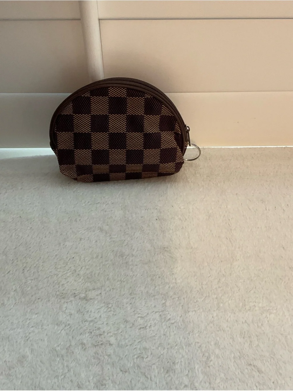 Brown Checkered Dome Coin Purse Wallet